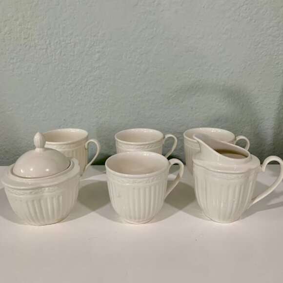 VTG~Mikasa Italian Countryside Creamer Sugar + 4 mugs - Picture 1 of 6